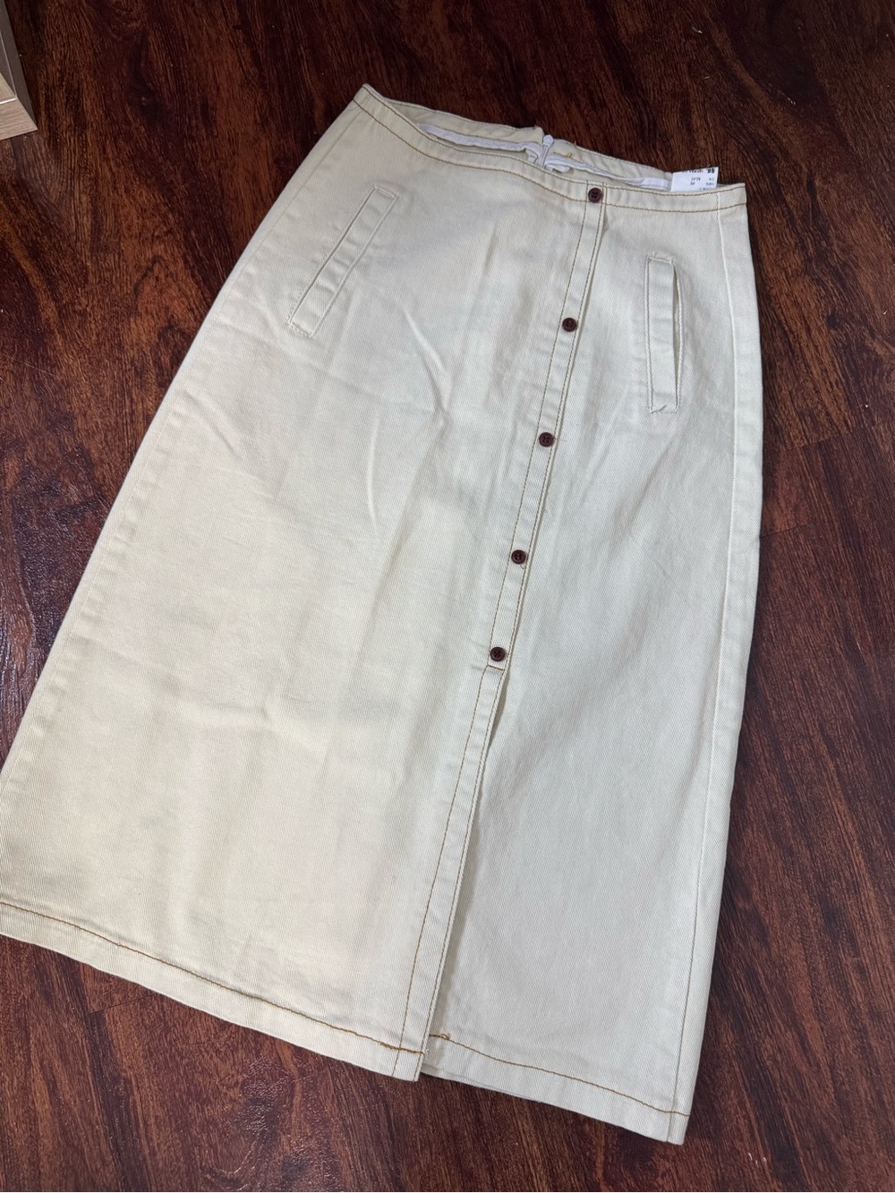 Cream Button-Front Midi Skirt